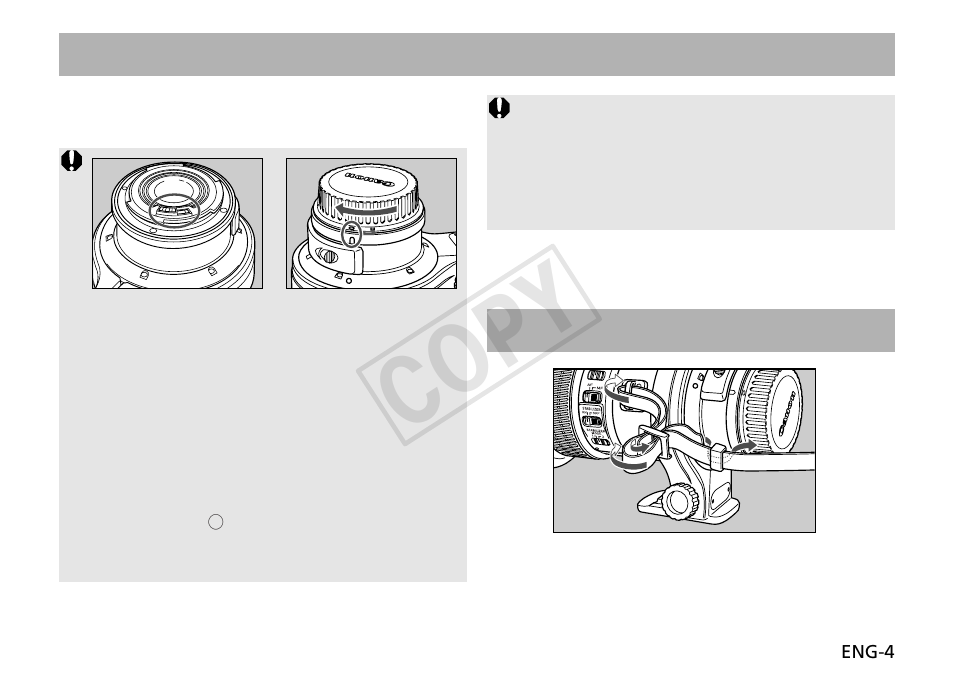 Cop y, Attaching the strap, Mounting and detaching the lens | Canon EF 400mm f4 DO IS USM User Manual | Page 5 / 17