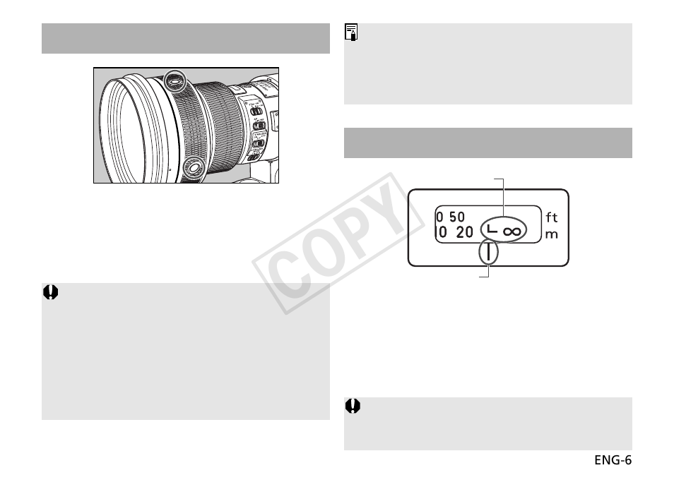 Cop y, Af stop button, Infinity compensation mark | Canon EF 400mm f4 DO IS USM User Manual | Page 7 / 17