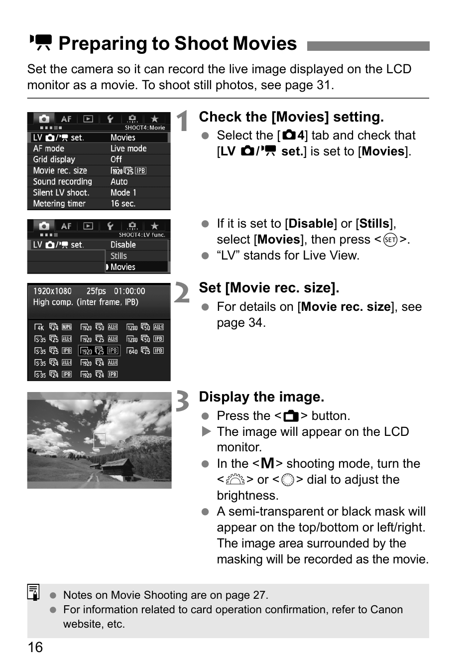 Kpreparing to shoot movies | Canon EOS-1D C User Manual | Page 16 / 100