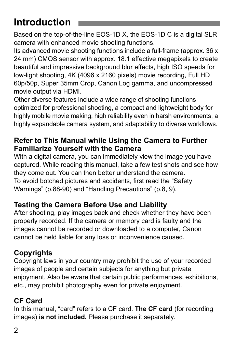 Introduction | Canon EOS-1D C User Manual | Page 2 / 100