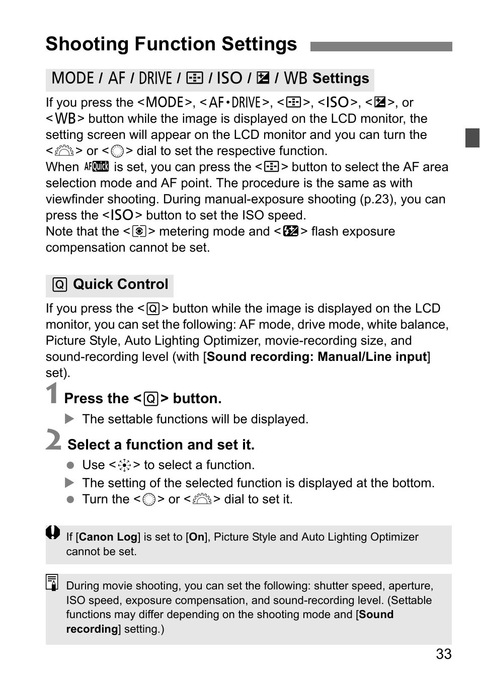 Shooting function settings | Canon EOS-1D C User Manual | Page 33 / 100
