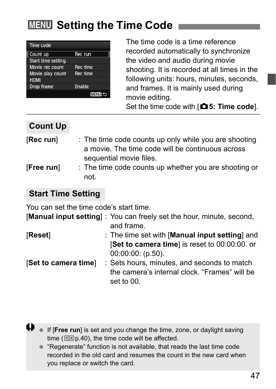 3setting the time code | Canon EOS-1D C User Manual | Page 47 / 100