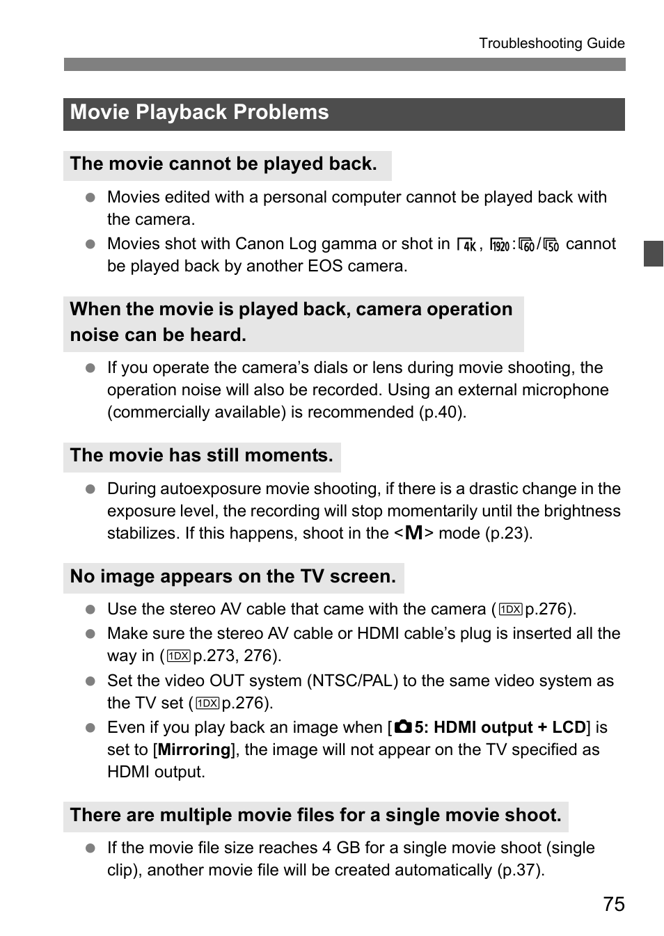 Movie playback problems | Canon EOS-1D C User Manual | Page 75 / 100