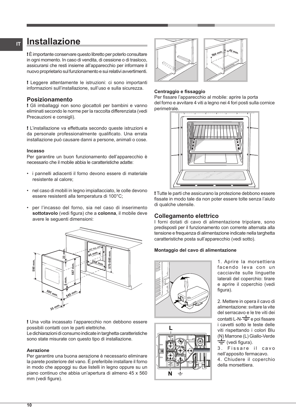 Installazione, Posizionamento, Collegamento elettrico | Hotpoint Ariston Style FH 1039 P IX-HA S User Manual | Page 10 / 60