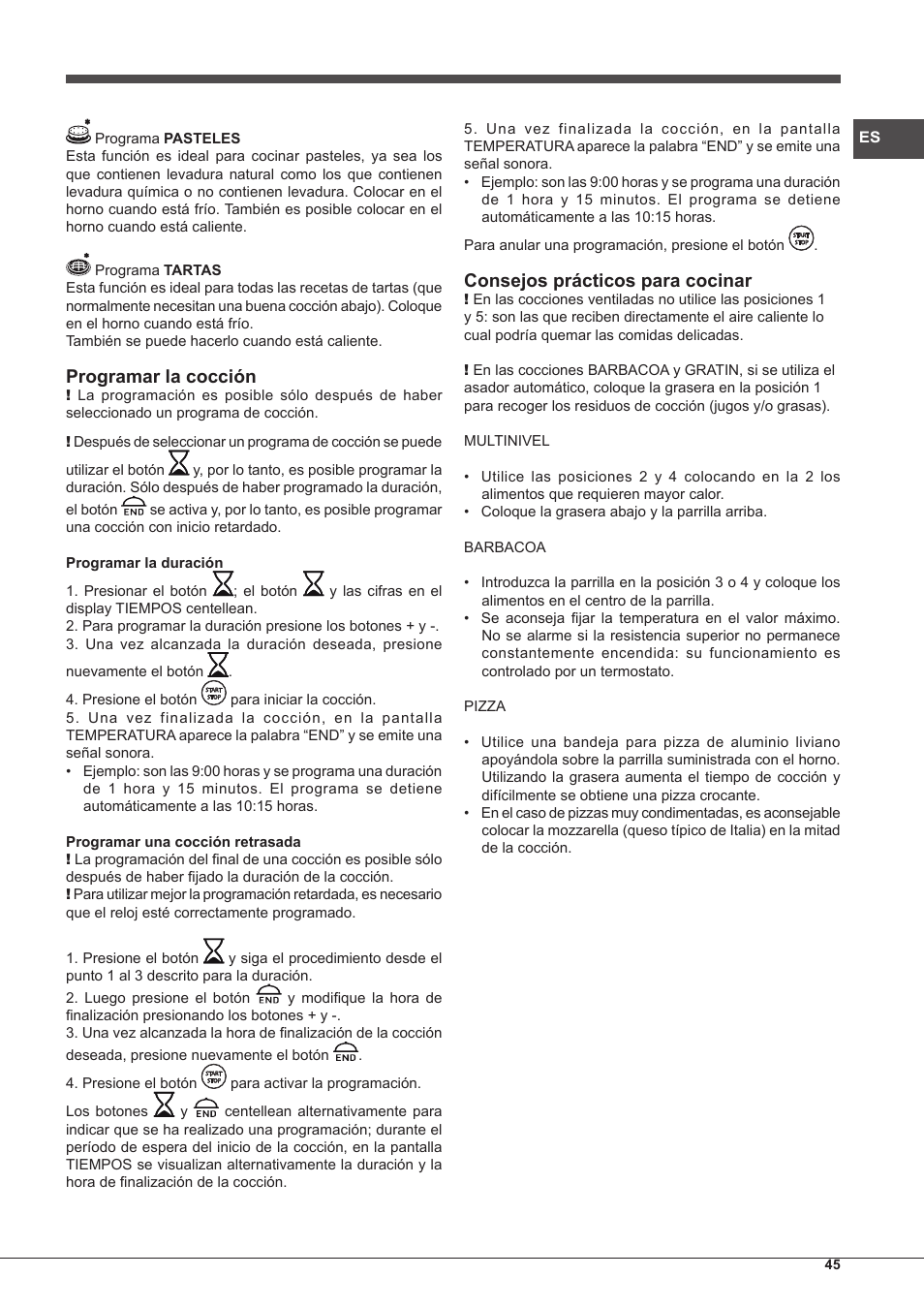 Programar la cocción, Consejos prácticos para cocinar | Hotpoint Ariston Style FH 1039 P IX-HA S User Manual | Page 45 / 60