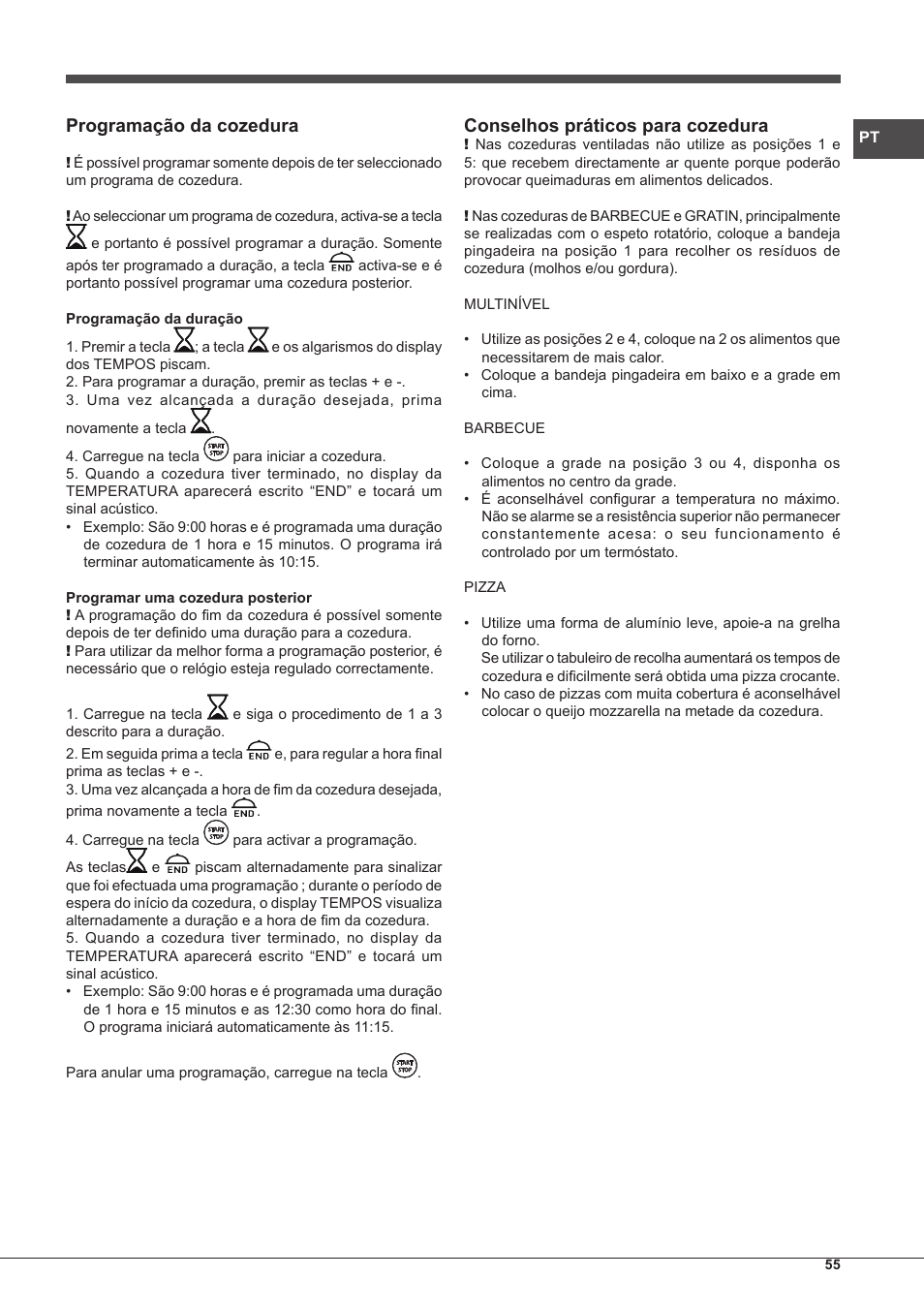 Programação da cozedura, Conselhos práticos para cozedura | Hotpoint Ariston Style FH 1039 P IX-HA S User Manual | Page 55 / 60