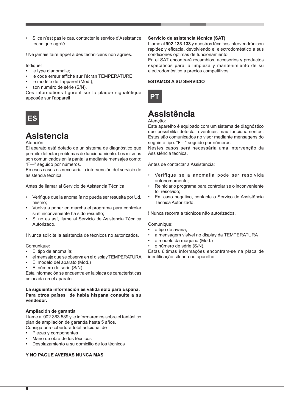 Asistencia, Assistência | Hotpoint Ariston Style FH 1039 P IX-HA S User Manual | Page 6 / 60