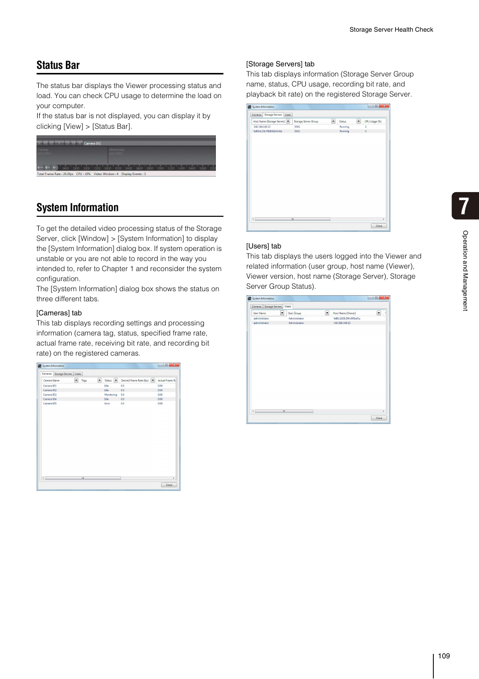 Status bar, System information, P. 109) | Canon VB-M700F User Manual | Page 109 / 138