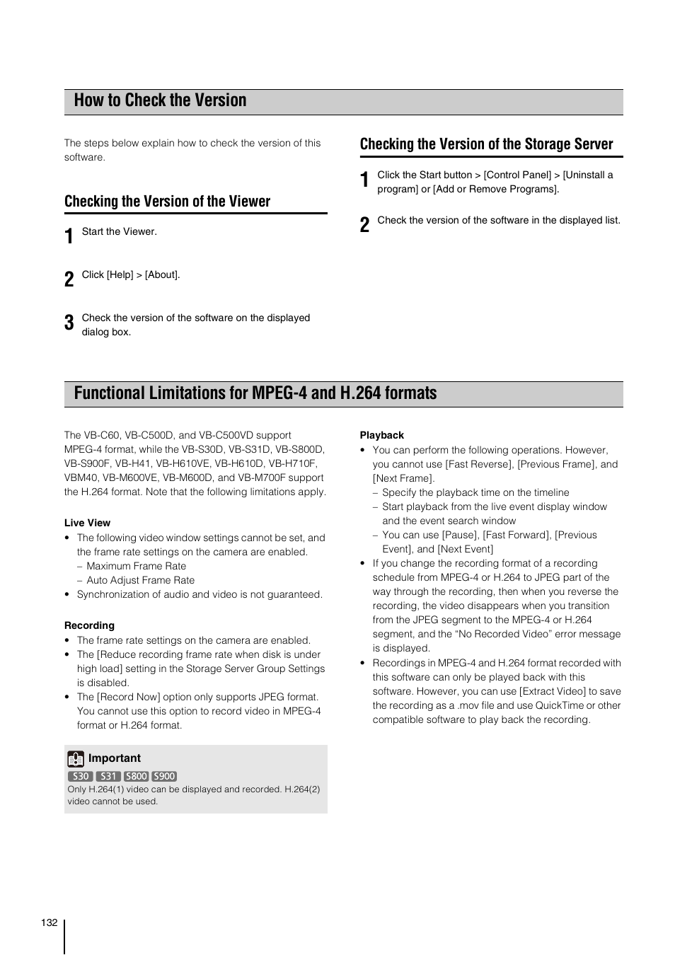 How to check the version, Checking the version of the viewer, Checking the version of the storage server | Canon VB-M700F User Manual | Page 132 / 138