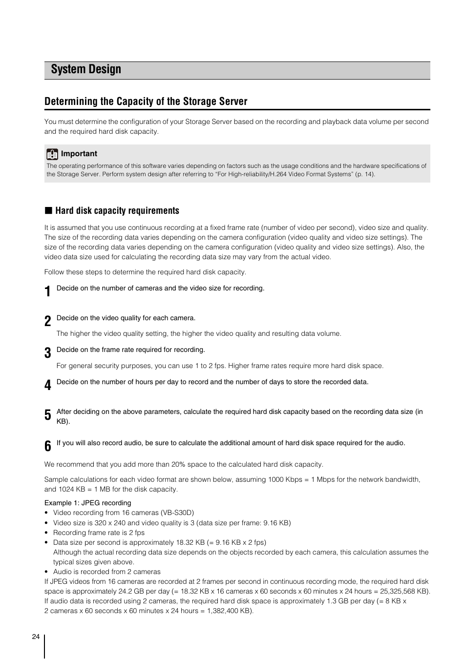 System design, Determining the capacity of the storage server | Canon VB-M700F User Manual | Page 24 / 138