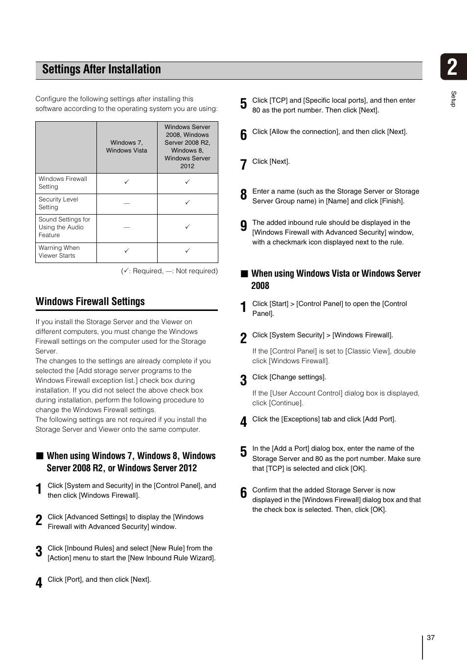 Settings after installation, Windows firewall settings, Ee “windows firewall settings” (p. 37) | See “settings after installation” (p. 37) | Canon VB-M700F User Manual | Page 37 / 138