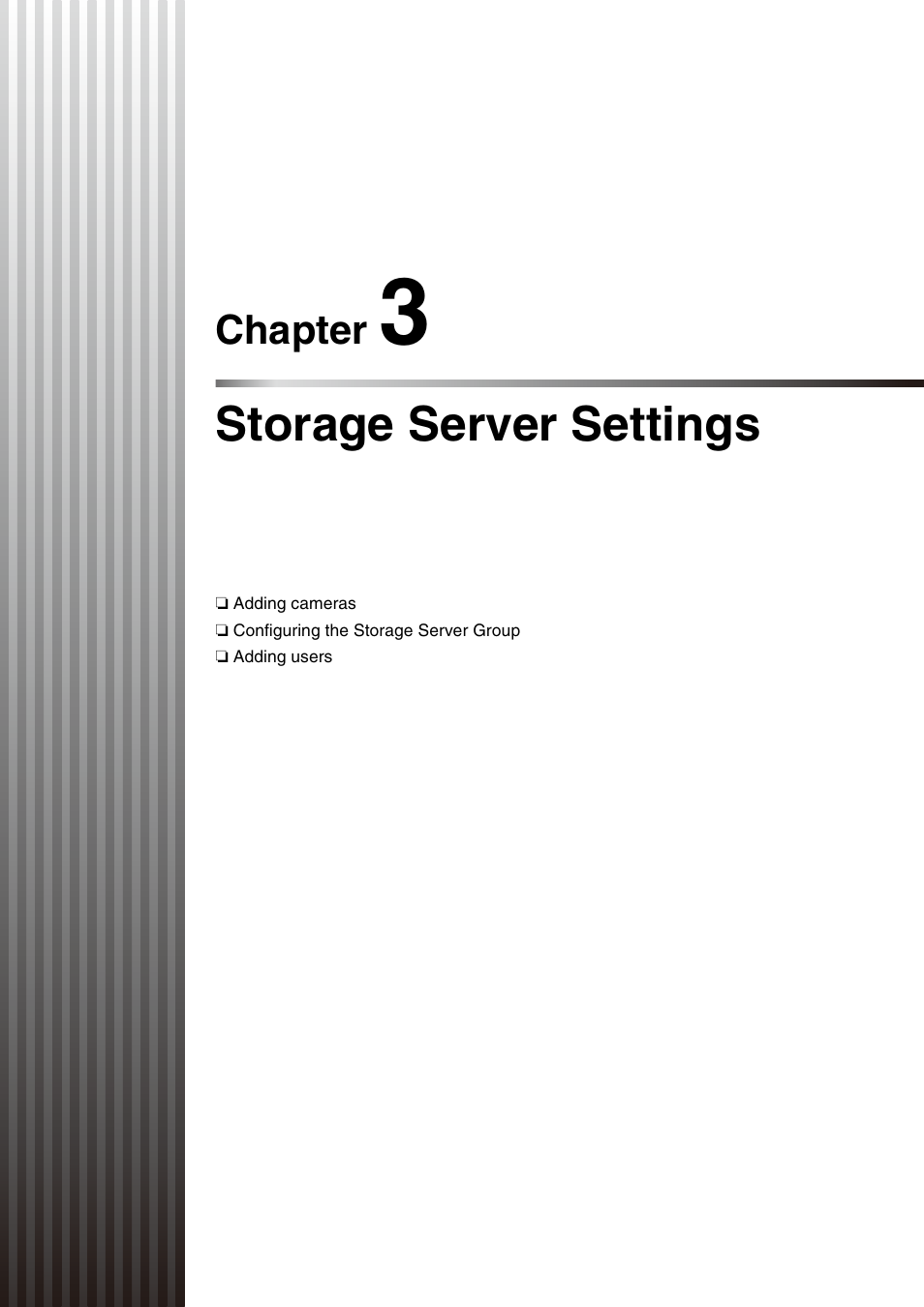 Chapter 3 storage server settings, Chapter 3: storage server settings, Chapter 3 | Storage server settings | Canon VB-M700F User Manual | Page 39 / 138