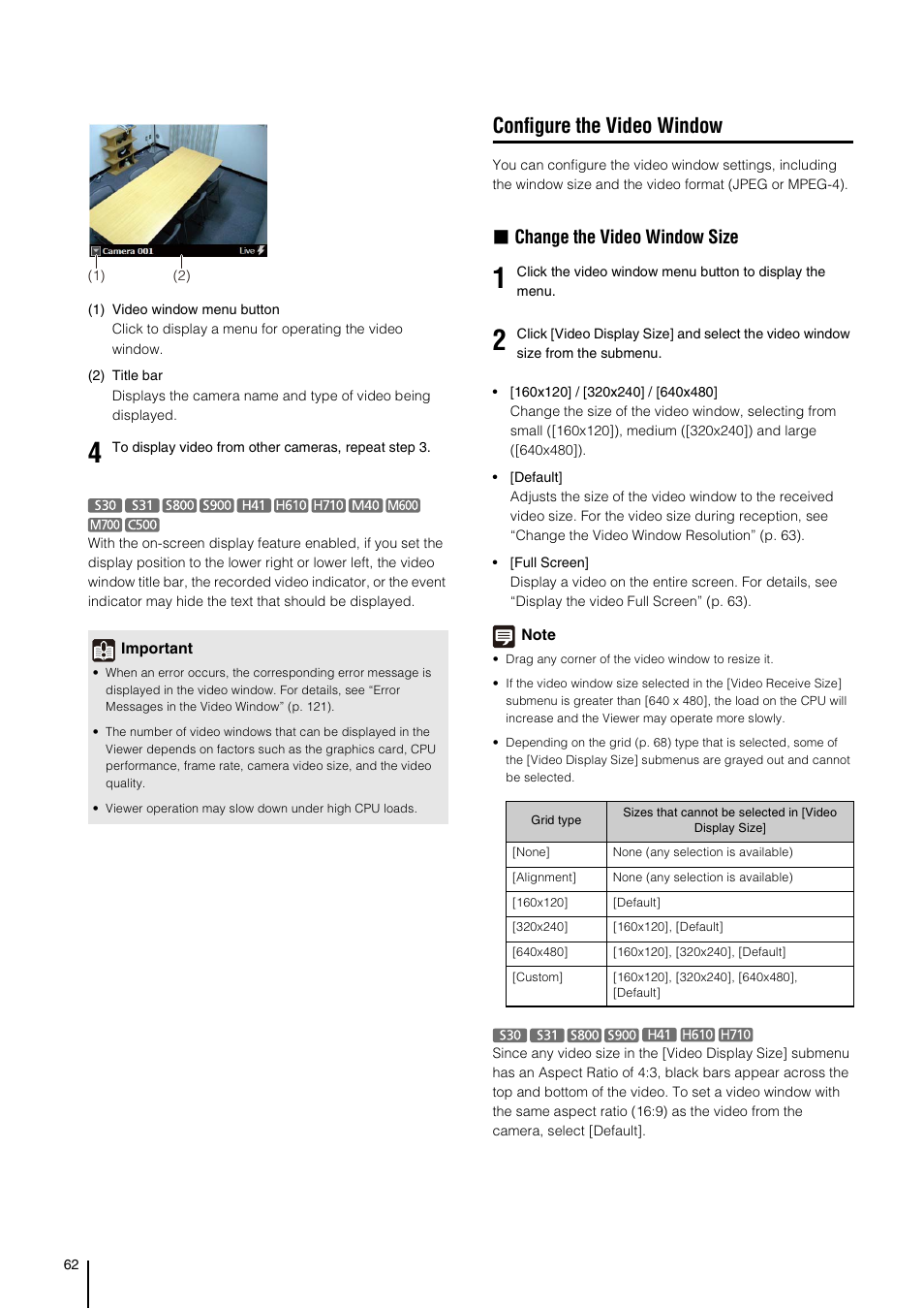 Configure the video window, P. 62), Change the video window size | Canon VB-M700F User Manual | Page 62 / 138