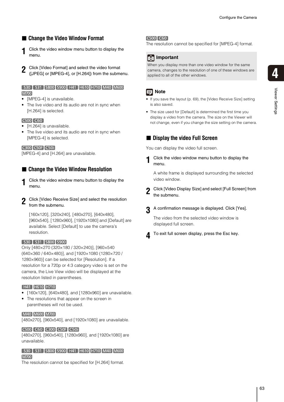 Change the video window resolution, P. 63), Display the video full screen | Canon VB-M700F User Manual | Page 63 / 138