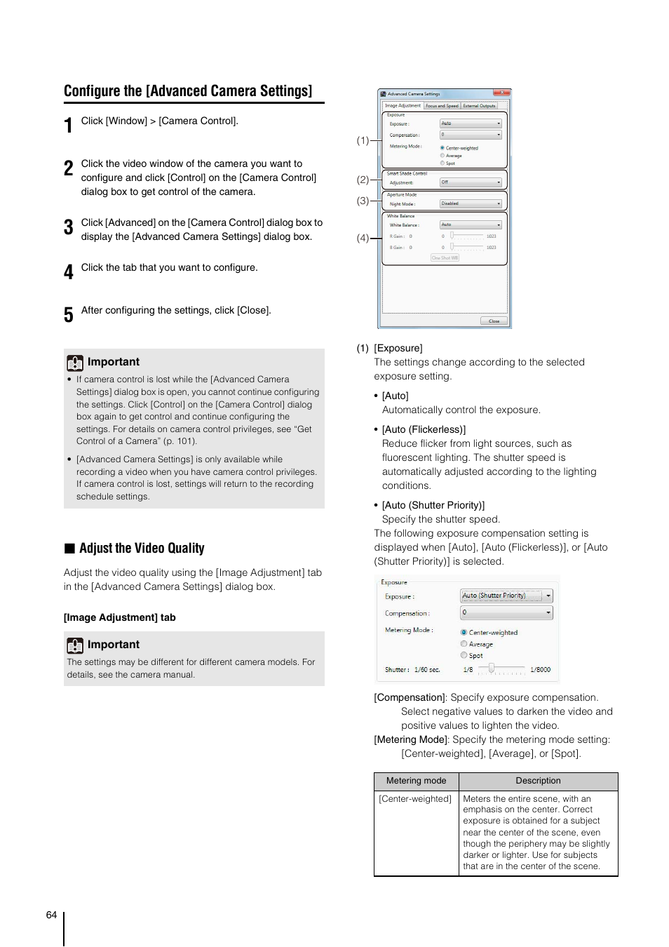 Configure the [advanced camera settings, P. 64), Adjust the video quality | Canon VB-M700F User Manual | Page 64 / 138