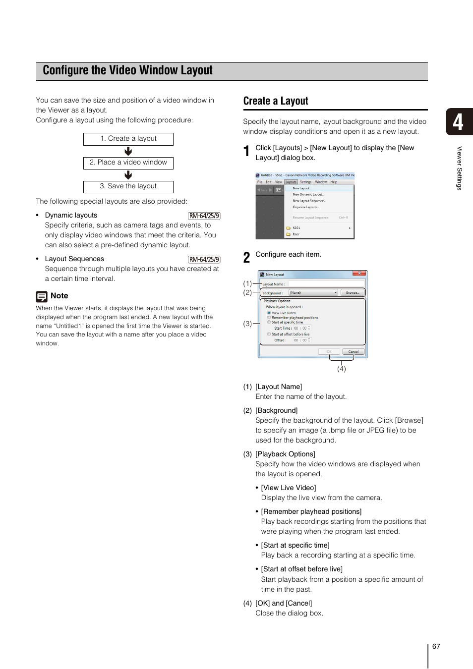 Configure the video window layout, Create a layout, P. 67 | Canon VB-M700F User Manual | Page 67 / 138
