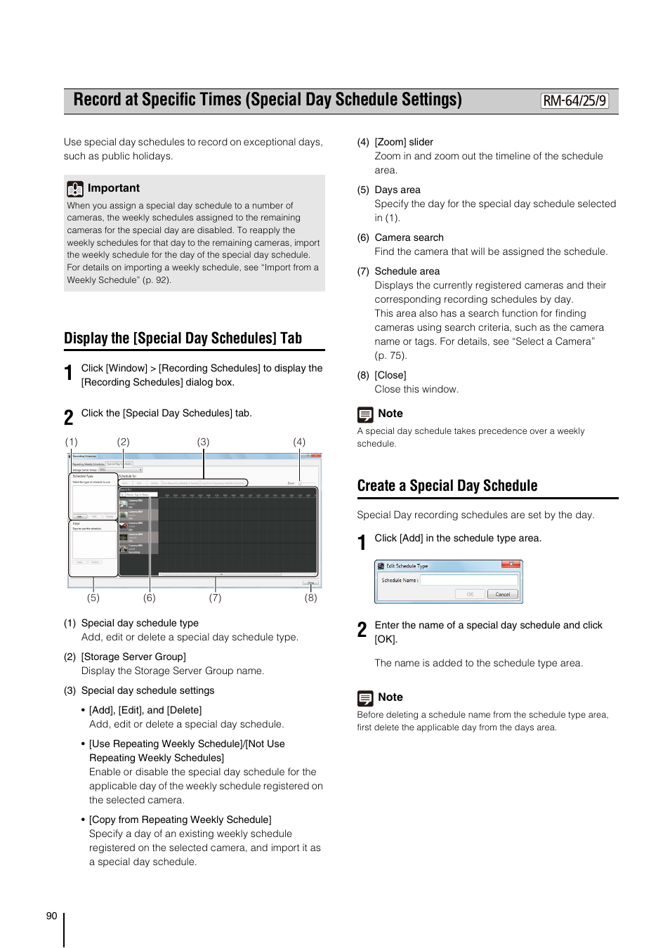 Display the [special day schedules] tab, Create a special day schedule, P. 90) | Canon VB-M700F User Manual | Page 90 / 138