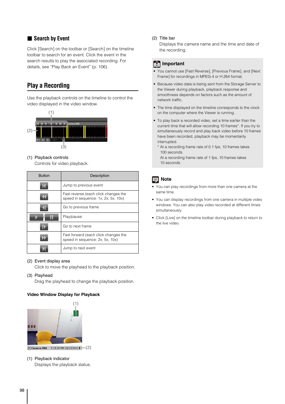 Play a recording, P. 98), Search by event | Canon VB-M700F User Manual | Page 98 / 138