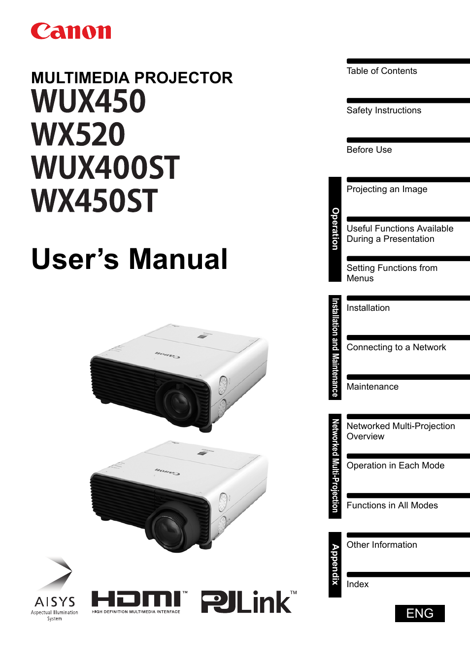Canon XEED WUX450 User Manual | 314 pages