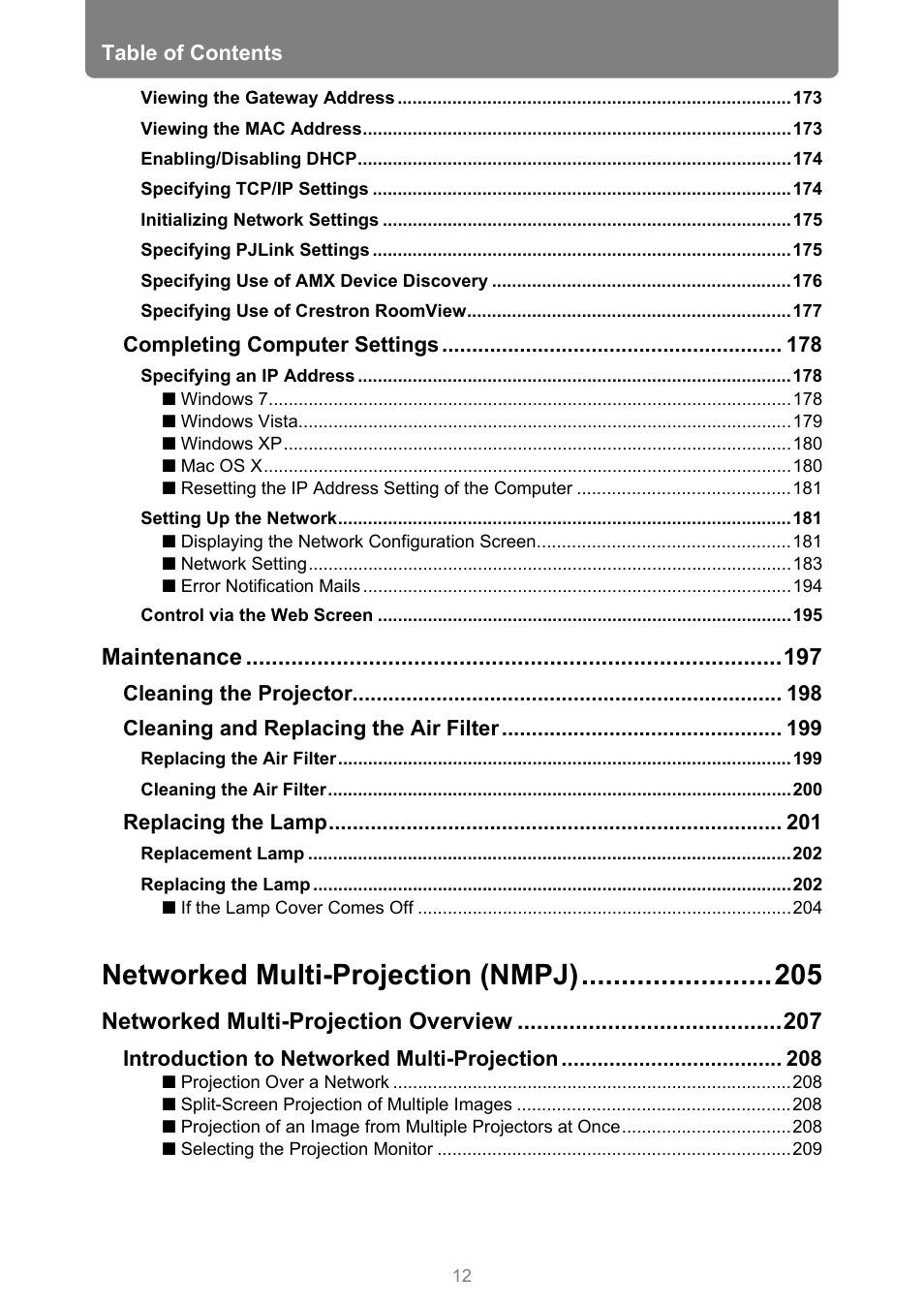 Networked multi-projection (nmpj), Maintenance, Networked multi-projection overview | Canon XEED WUX450 User Manual | Page 12 / 314