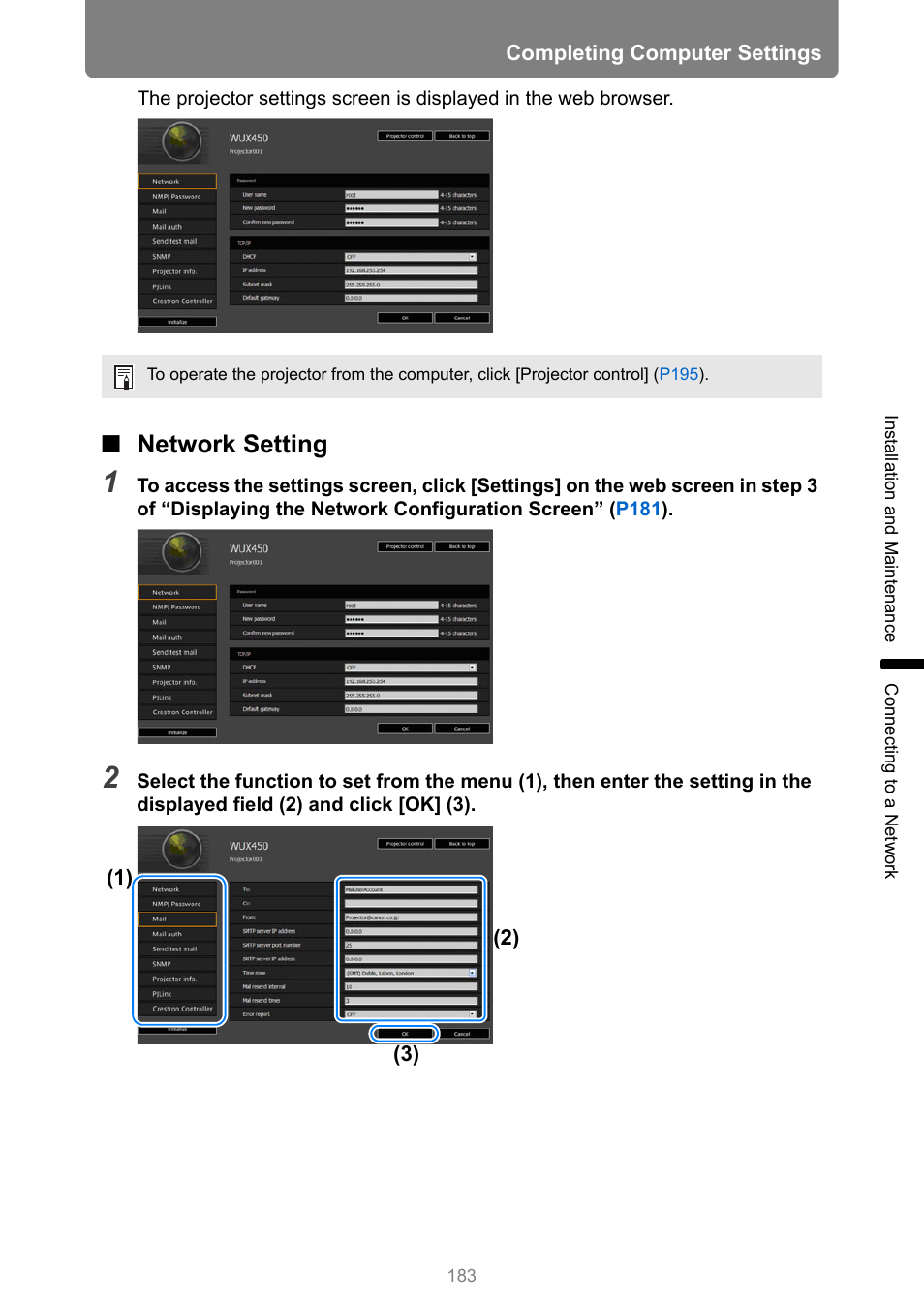 Network setting | Canon XEED WUX450 User Manual | Page 183 / 314