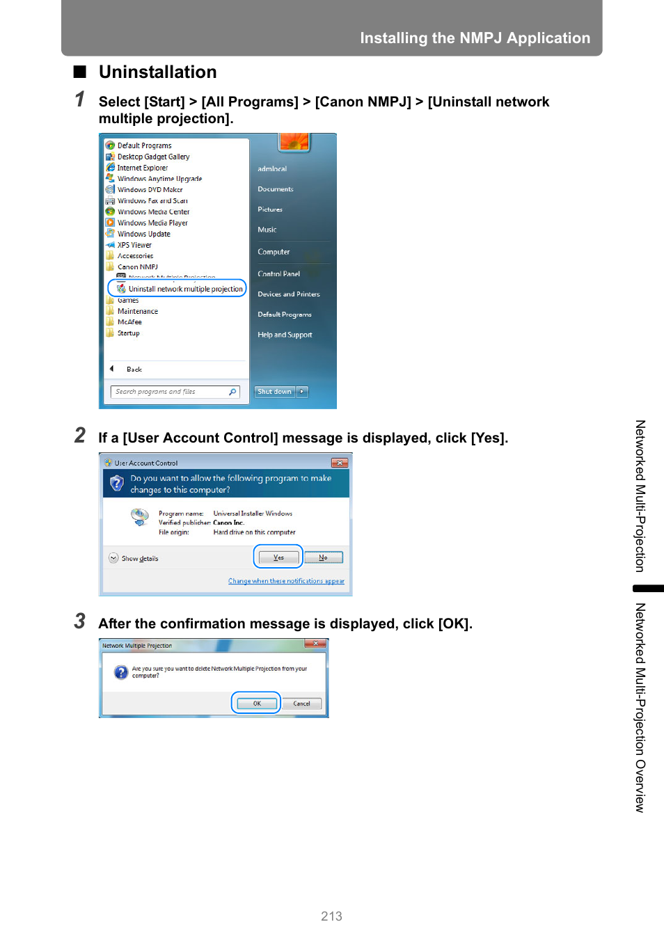 Uninstallation | Canon XEED WUX450 User Manual | Page 213 / 314