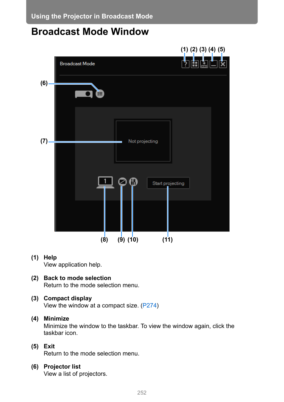 Broadcast mode window, P252 | Canon XEED WUX450 User Manual | Page 252 / 314