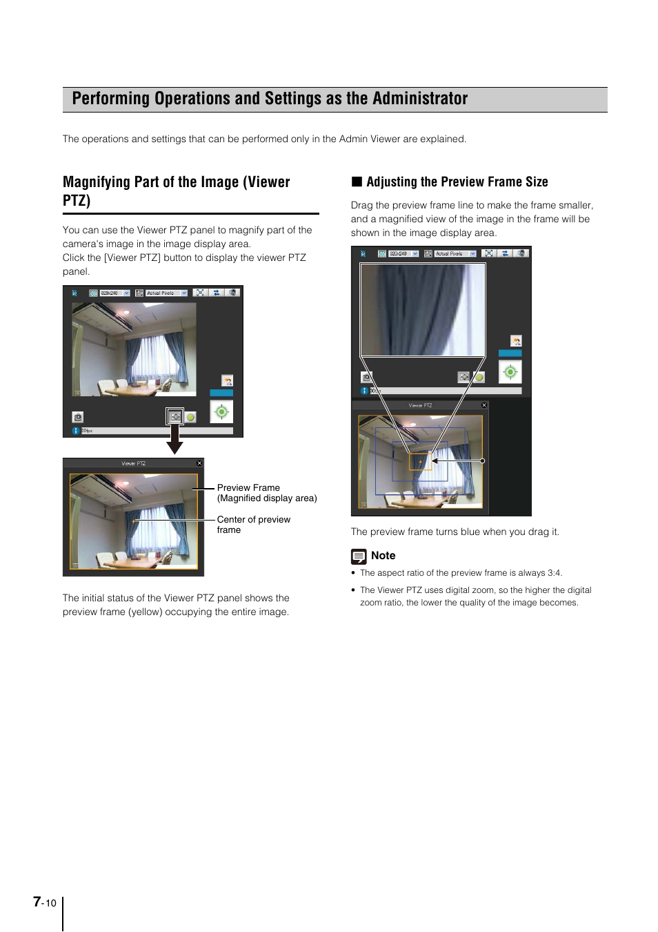 Magnifying part of the image (viewer ptz), Magnifying part of the image (viewer ptz) -10, Adjusting the preview frame size | Canon VB-M700F User Manual | Page 104 / 145