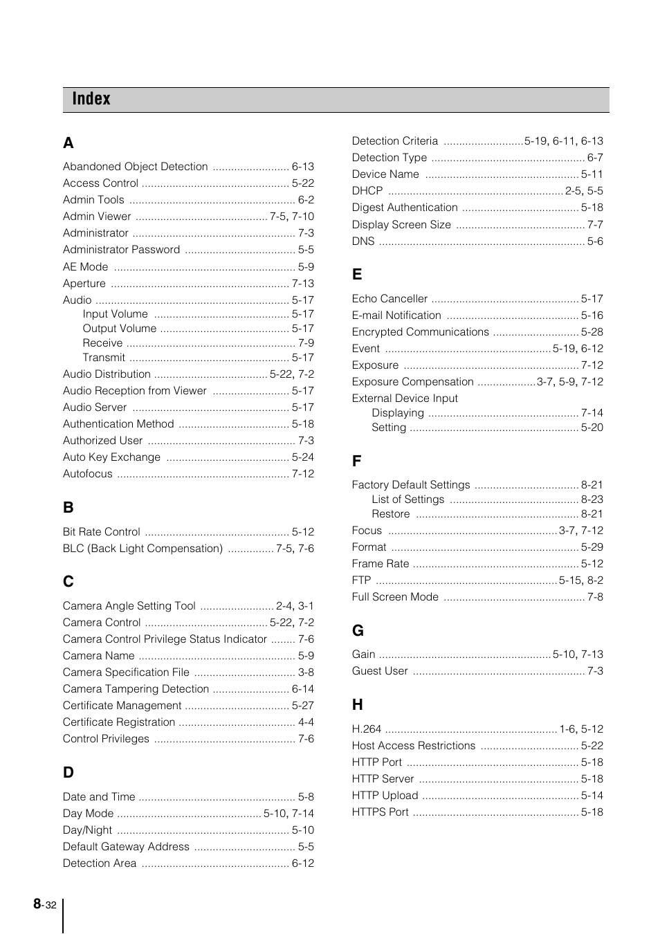 Index, Index -32 | Canon VB-M700F User Manual | Page 142 / 145