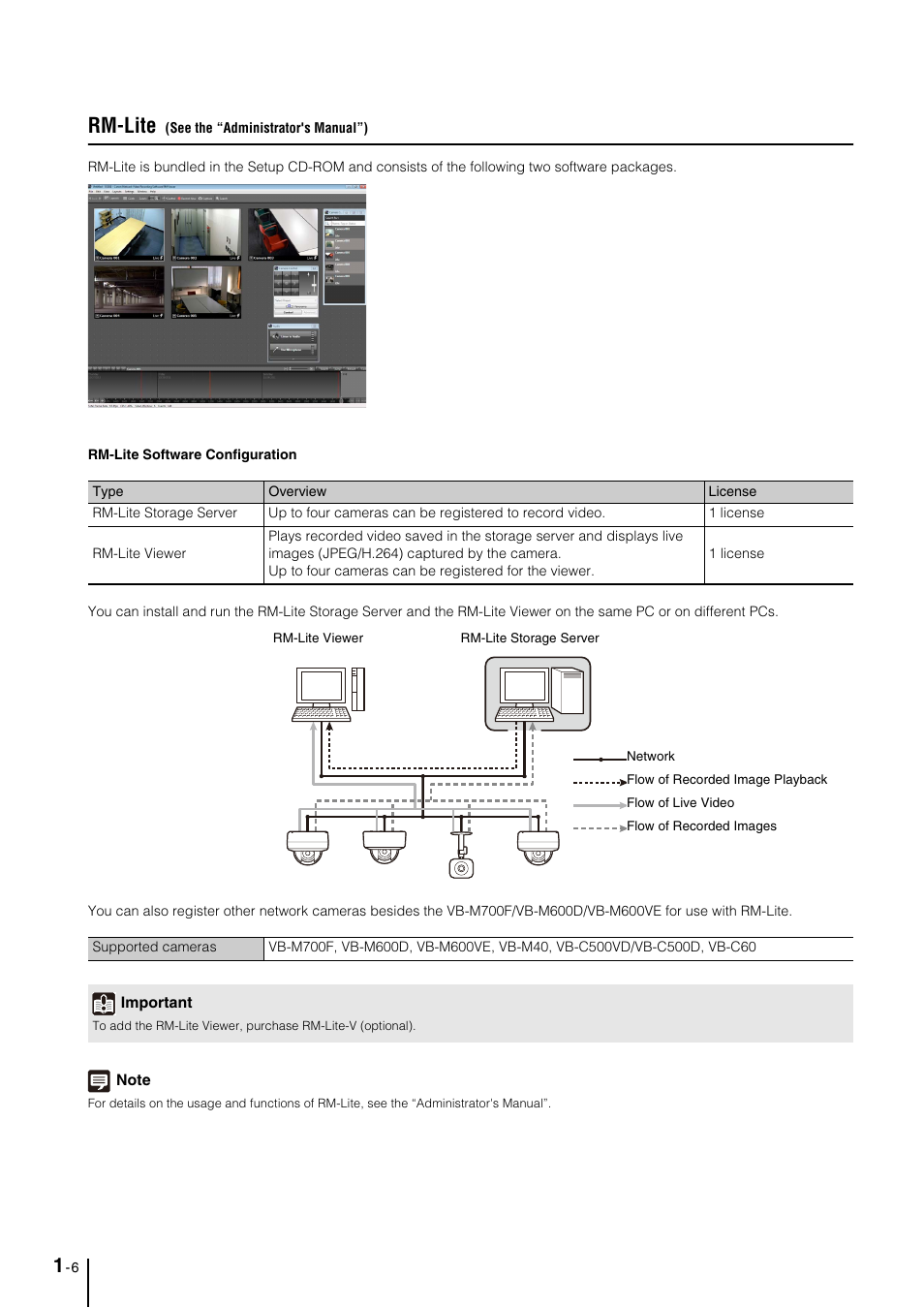 Rm-lite (see the “administrator's manual”), Rm-lite (see the “administrator's manual”) -6, 64 video, install the rm-lite viewer (p. 1-6) | P. 1-6), Rm-lite | Canon VB-M700F User Manual | Page 18 / 145