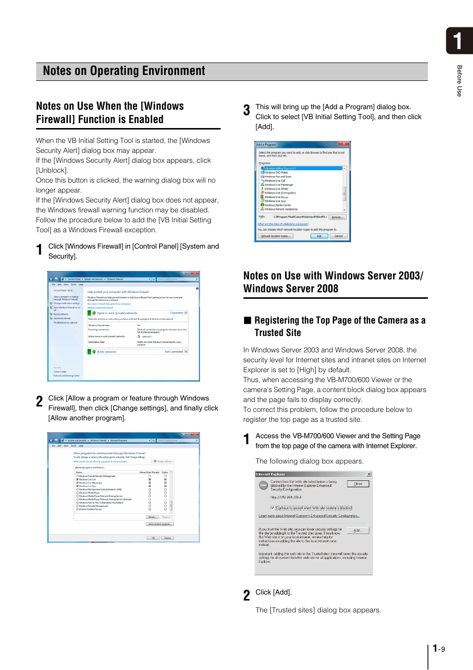 Notes on operating environment, Notes on operating environment -9 | Canon VB-M700F User Manual | Page 21 / 145