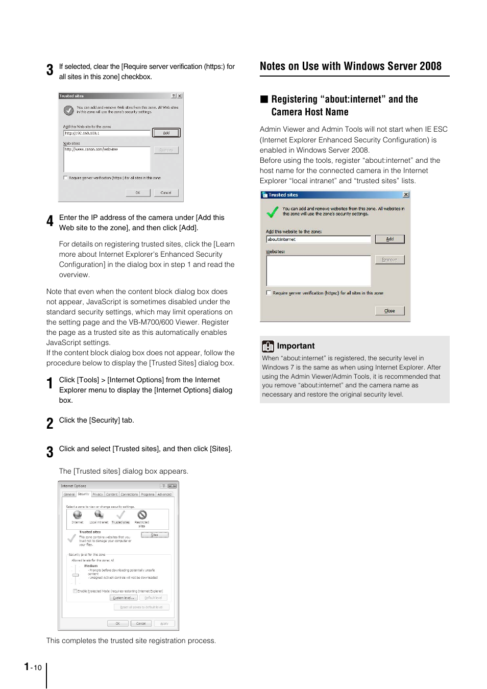 Notes on use with windows server 2008, Notes on use with windows server 2008 -10 | Canon VB-M700F User Manual | Page 22 / 145