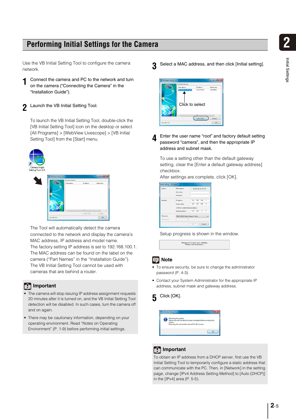 Performing initial settings for the camera, Performing initial settings for the camera -5 | Canon VB-M700F User Manual | Page 29 / 145