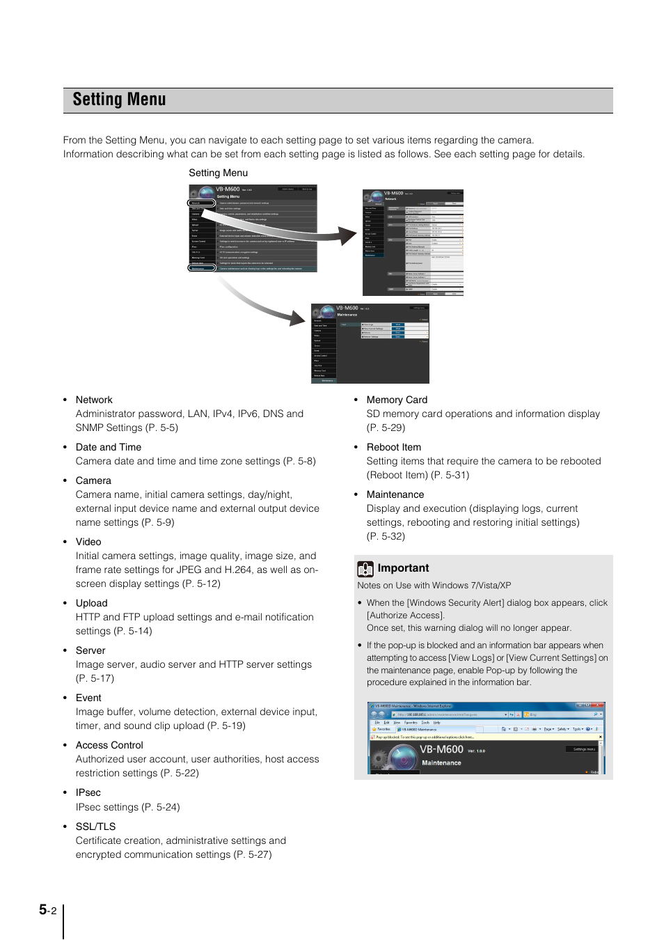 Setting menu, Setting menu -2 | Canon VB-M700F User Manual | Page 46 / 145