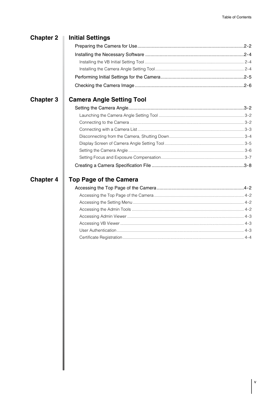 Chapter 2 initial settings, Chapter 3 camera angle setting tool, Chapter 4 top page of the camera | Canon VB-M700F User Manual | Page 5 / 145