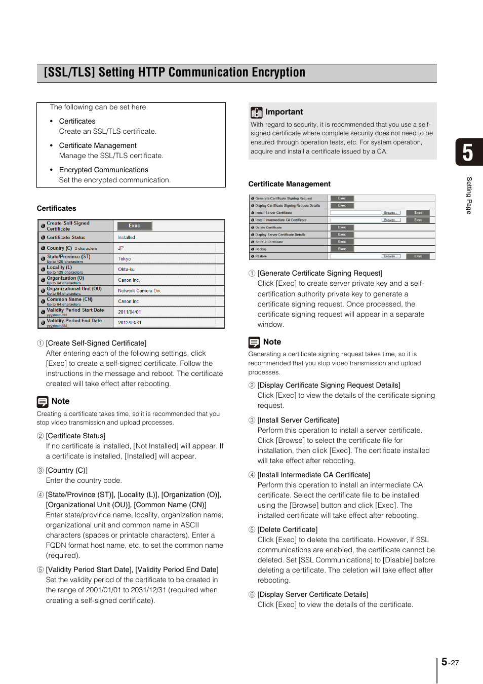 Ssl/tls] setting http communication encryption, Ssl/tls] setting http communication encryption -27, Gs (p. 5-27) | Canon VB-M700F User Manual | Page 71 / 145