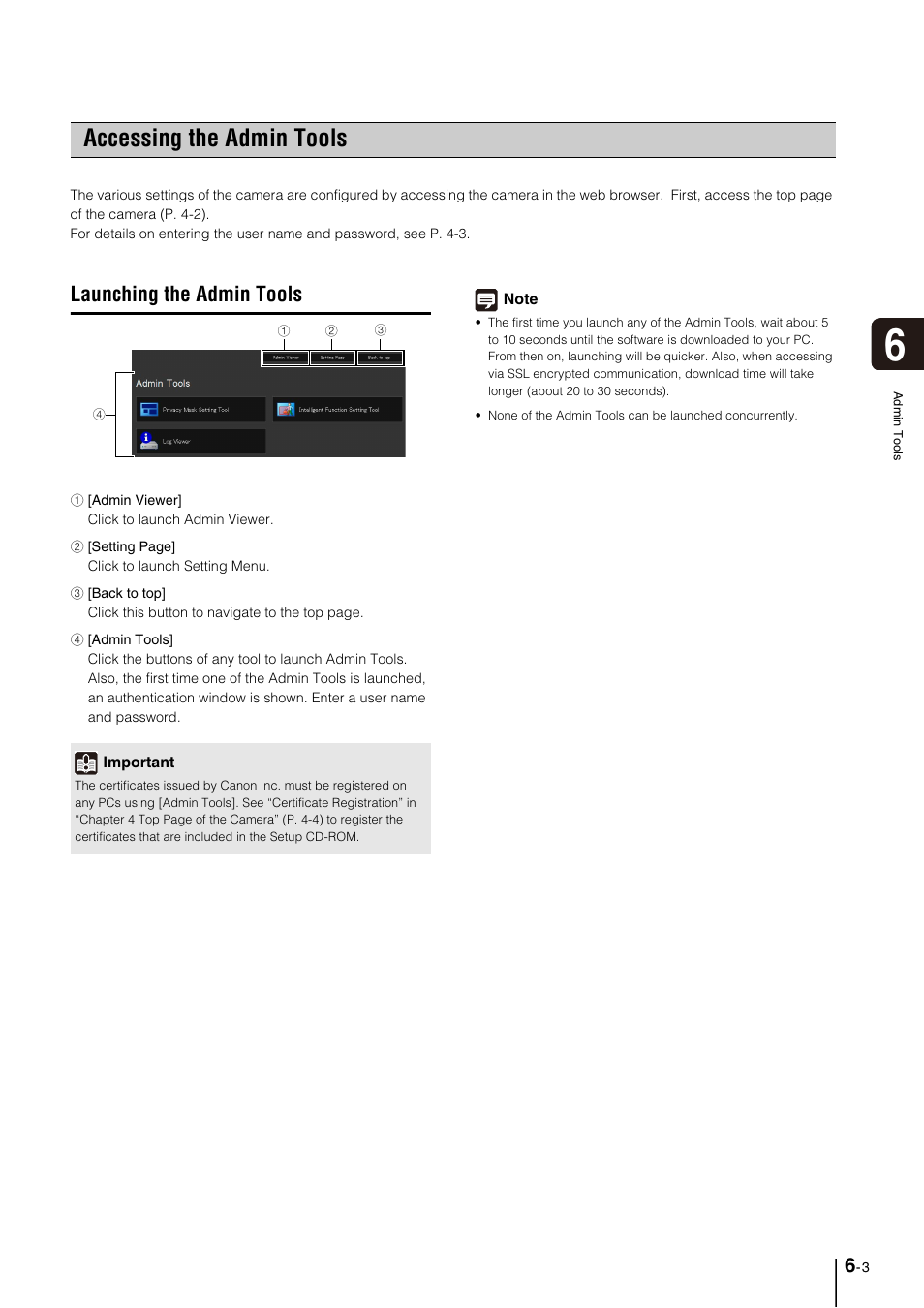 Accessing the admin tools, Launching the admin tools, Accessing the admin tools -3 | Launching the admin tools -3 | Canon VB-M700F User Manual | Page 79 / 145