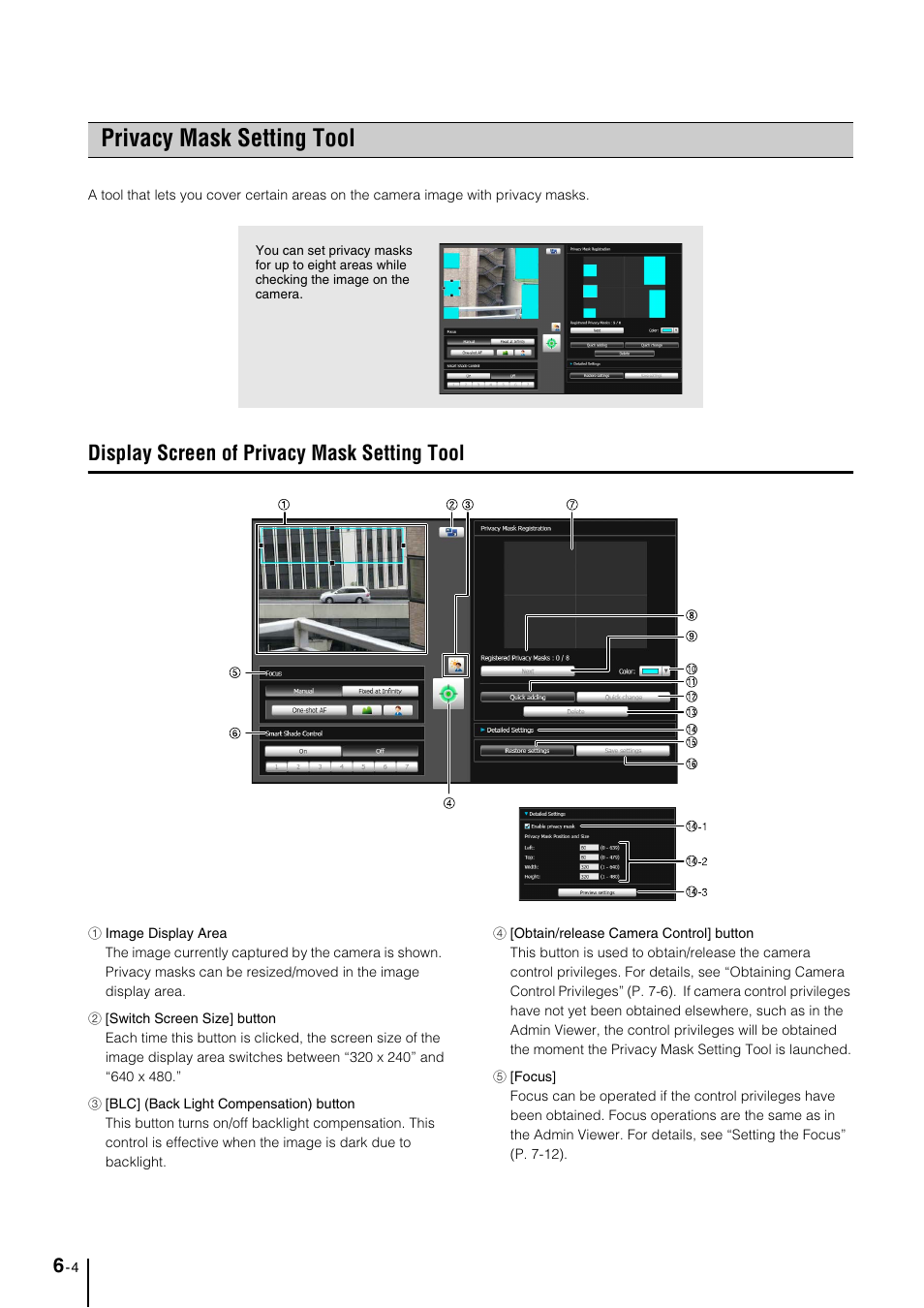 Privacy mask setting tool, Display screen of privacy mask setting tool, Privacy mask setting tool -4 | Display screen of privacy mask setting tool -4 | Canon VB-M700F User Manual | Page 80 / 145