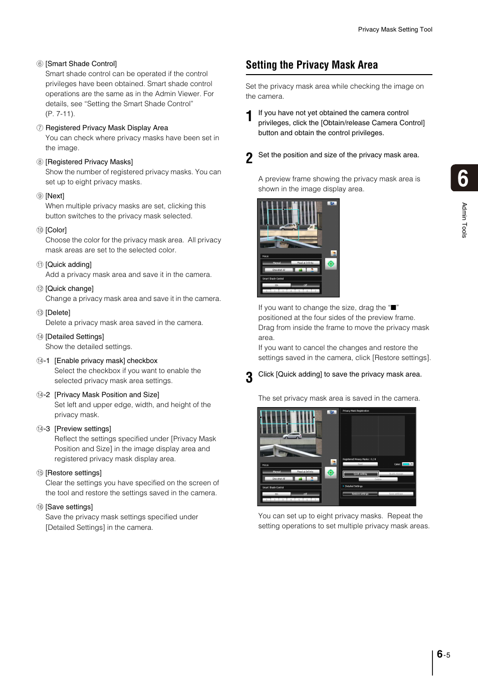 Setting the privacy mask area, Setting the privacy mask area -5 | Canon VB-M700F User Manual | Page 81 / 145