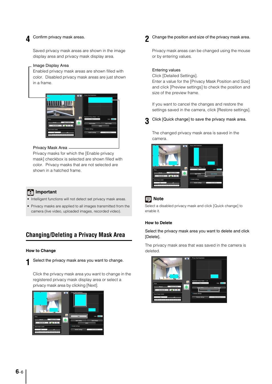 Changing/deleting a privacy mask area, Changing/deleting a privacy mask area -6 | Canon VB-M700F User Manual | Page 82 / 145