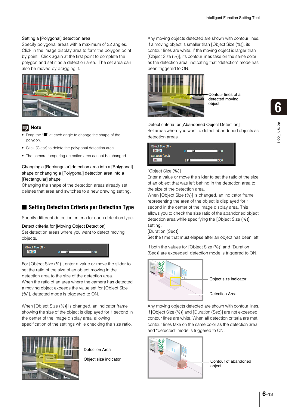 Hod, see “setting detection, Criteria per detection type” (p. 6-13), Setting detection criteria per detection type | Canon VB-M700F User Manual | Page 89 / 145