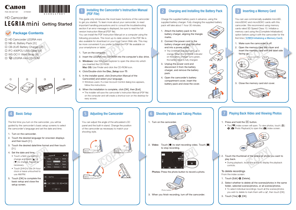 Canon LEGRIA mini User Manual | 2 pages