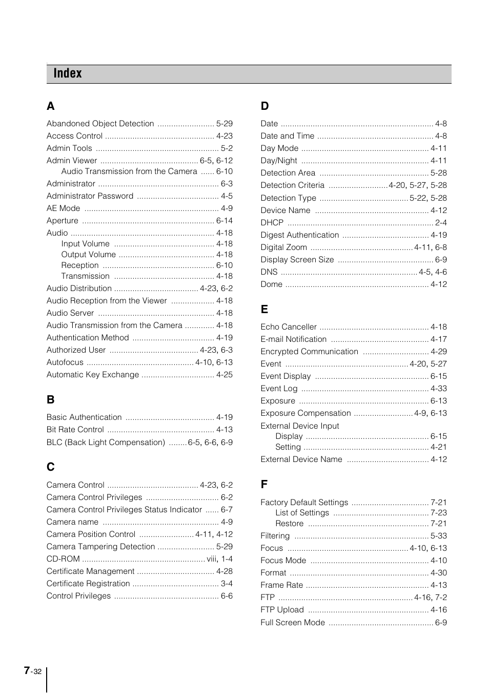 Index, Index -32 | Canon VB-M40 User Manual | Page 146 / 149