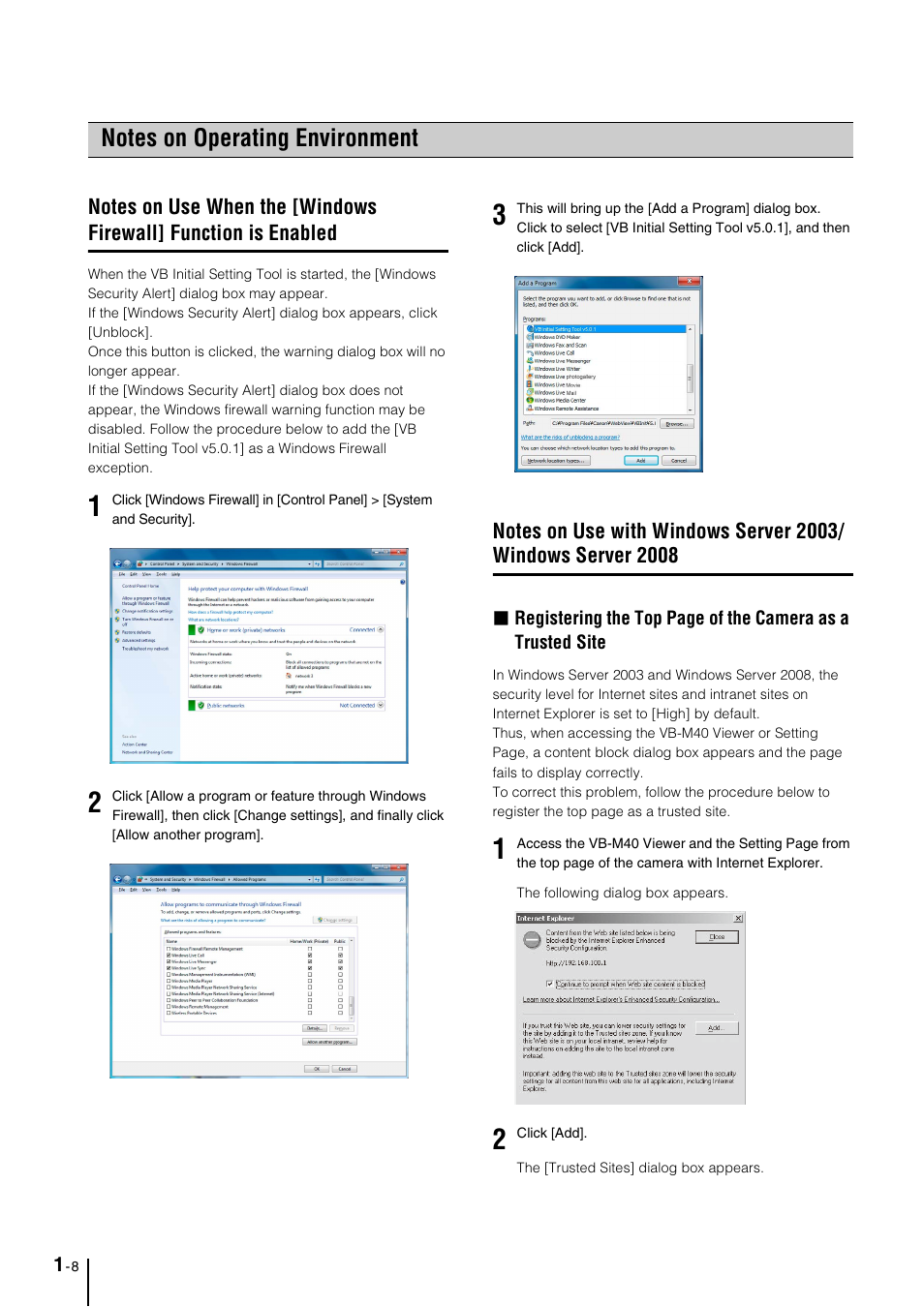 Notes on operating environment, Notes on operating environment -8 | Canon VB-M40 User Manual | Page 18 / 149