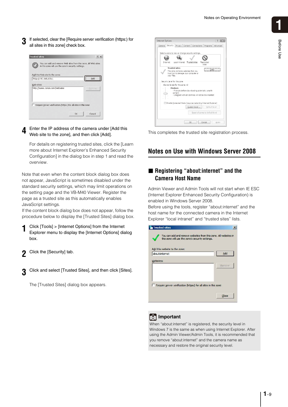 Notes on use with windows server 2008, Notes on use with windows server 2008 -9 | Canon VB-M40 User Manual | Page 19 / 149