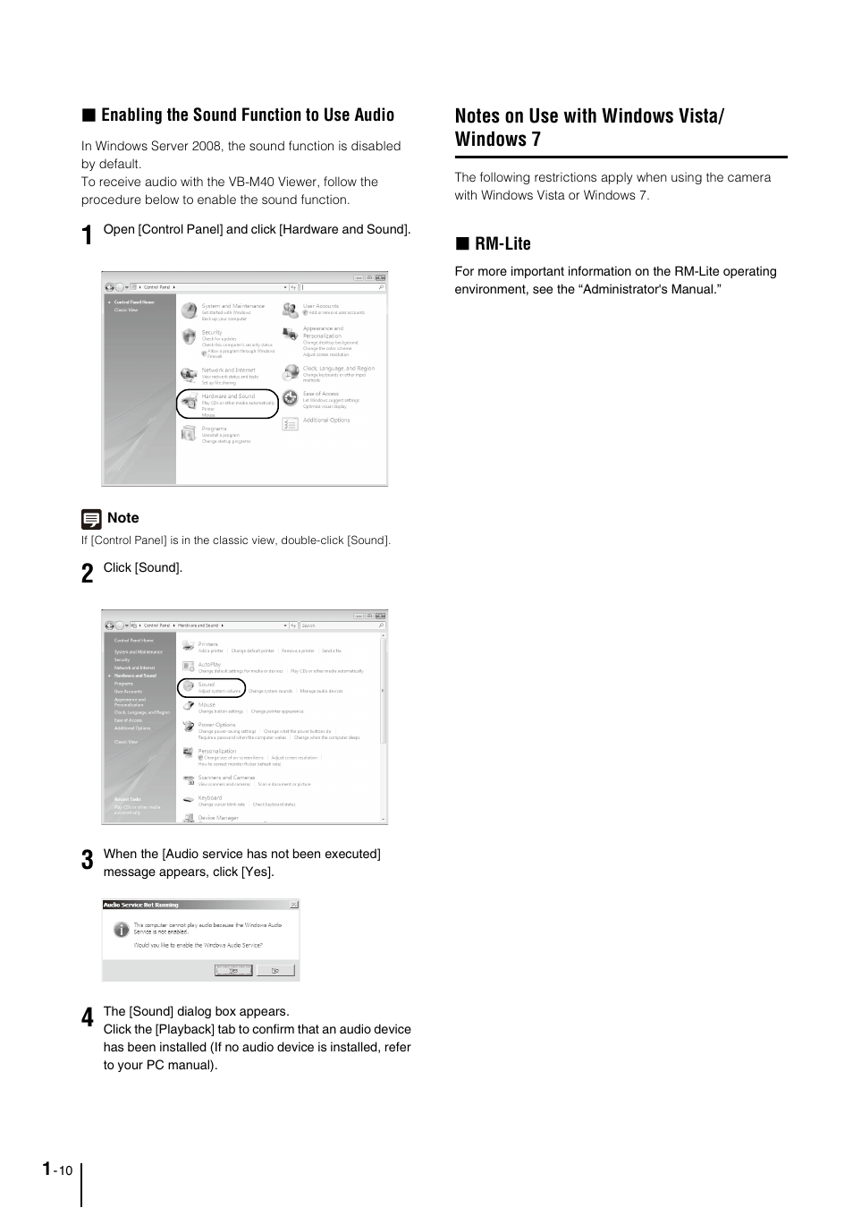 Notes on use with windows vista/windows 7, Notes on use with windows vista/windows 7 -10 | Canon VB-M40 User Manual | Page 20 / 149