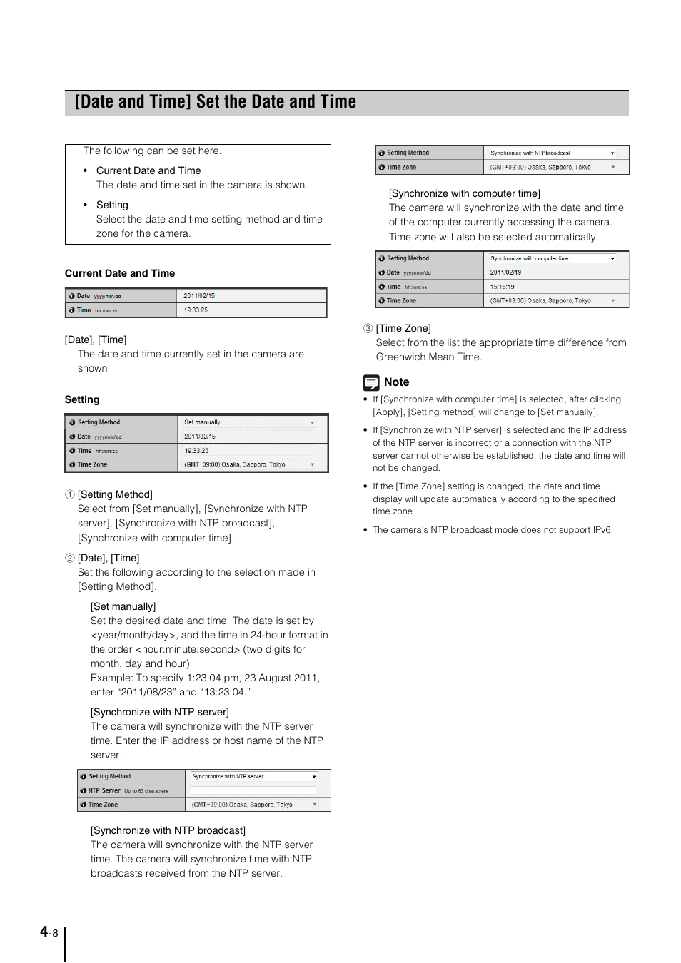 Date and time] set the date and time, Date and time] set the date and time -8, P. 4-8) | Canon VB-M40 User Manual | Page 38 / 149