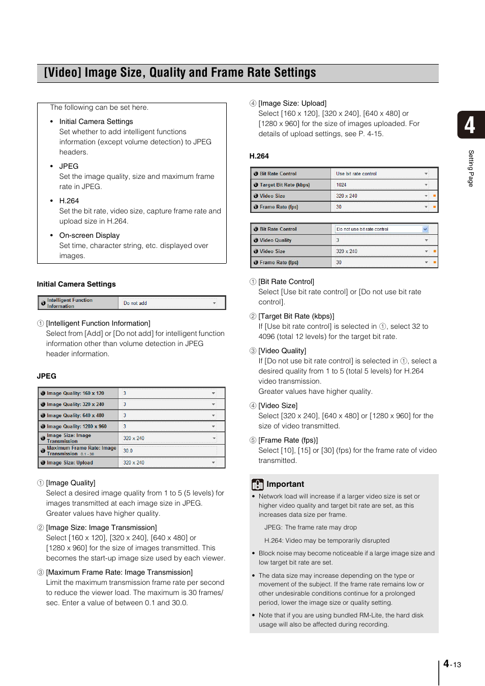 Video] image size, quality and frame rate settings, P. 4-13 | Canon VB-M40 User Manual | Page 43 / 149