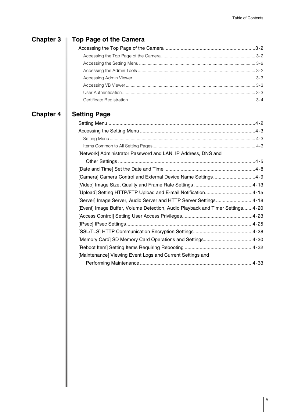 Chapter 3 top page of the camera, Chapter 4 setting page | Canon VB-M40 User Manual | Page 5 / 149