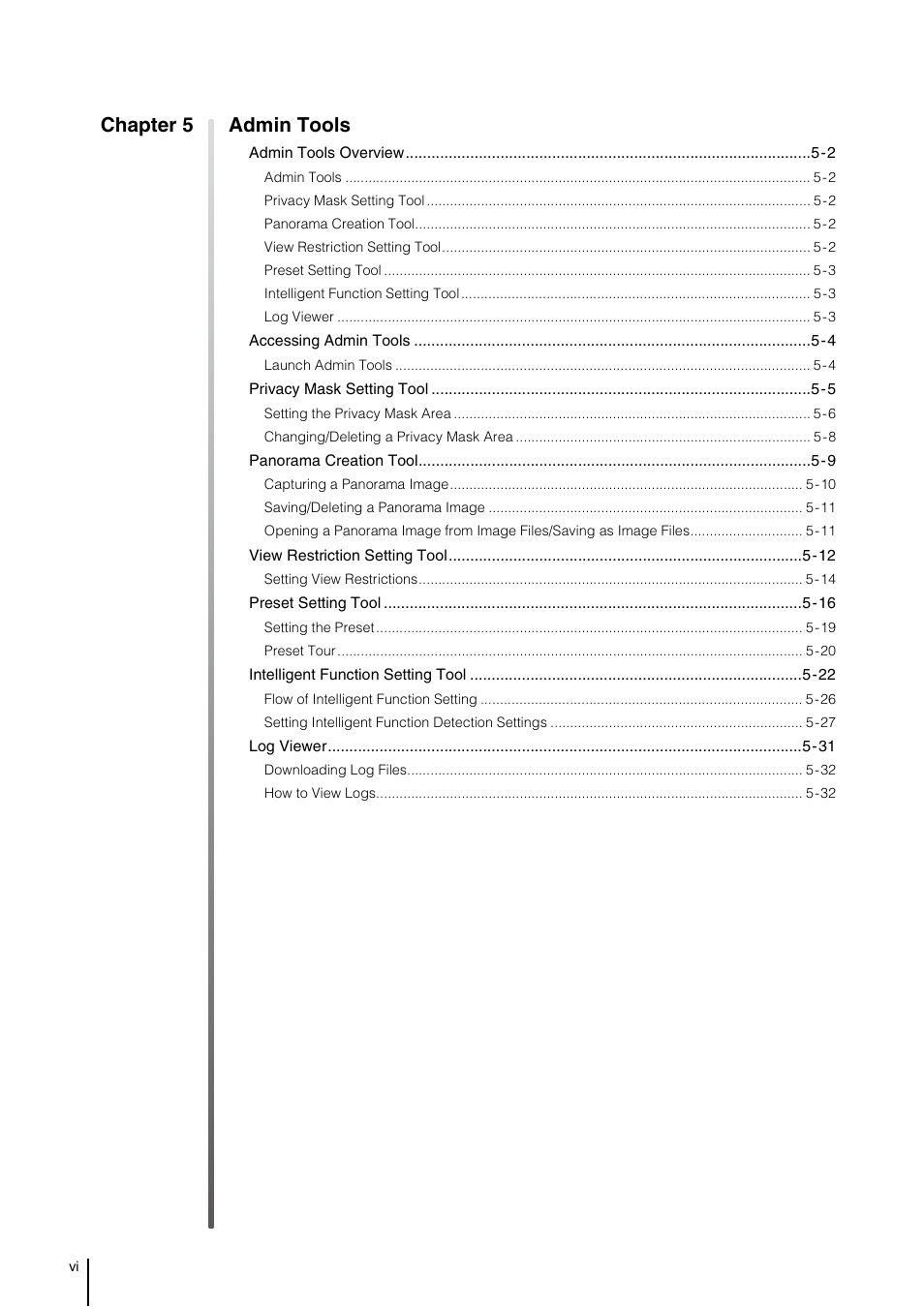 Chapter 5 admin tools | Canon VB-M40 User Manual | Page 6 / 149